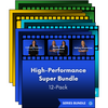 High-Performance Super Bundle 12-Pack with three women on a blue screen, surrounded by colorful borders. The High-Performance Super Bundle includes all twelve meeting modules.
