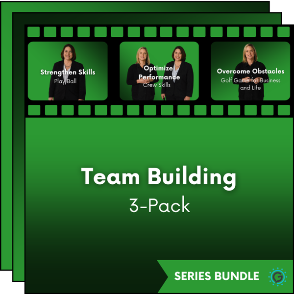 GettaMeeting's Team Building series bundle includes three presentation meeting modules: Optimize Performance, Overcome Obstacles and Strengthen Skills. All featuring expert facilitators Trinda East and/or Brenda Rountree, who are pictured at the top of the green graphic.