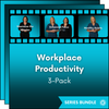 Image for GettaMeeting's Workplace Productivity 3-pack presentation series bundle, featuring a light blue background with text and a badge icon.