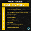 A list of what's included in each GettaMeeting Module, including one meeting video and many meeting enhancements such as book reccommentations, team building games, and more.